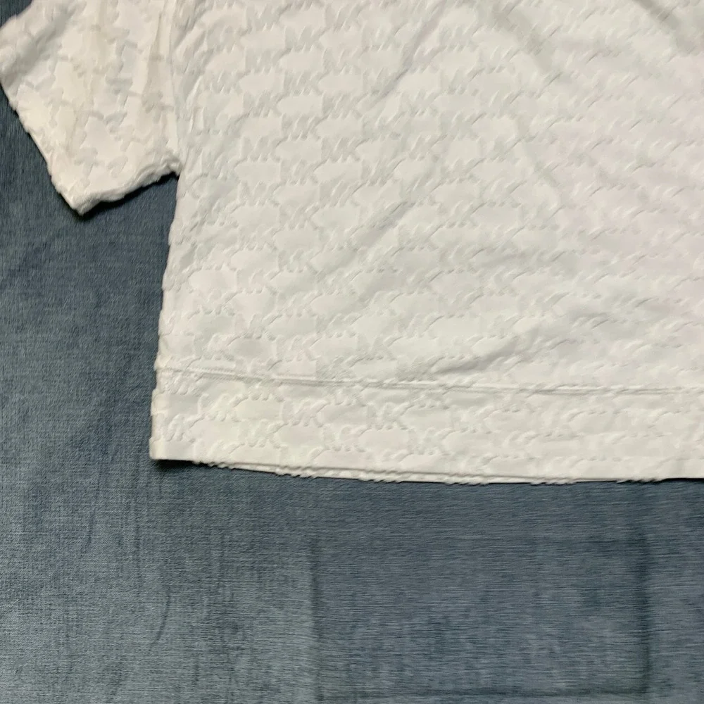 Michael Kors Cropped Top Womens XS White All Over Textured MK Logo Everyday Wear